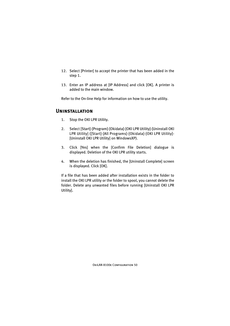 Uninstallation | Oki 8100e User Manual | Page 50 / 106