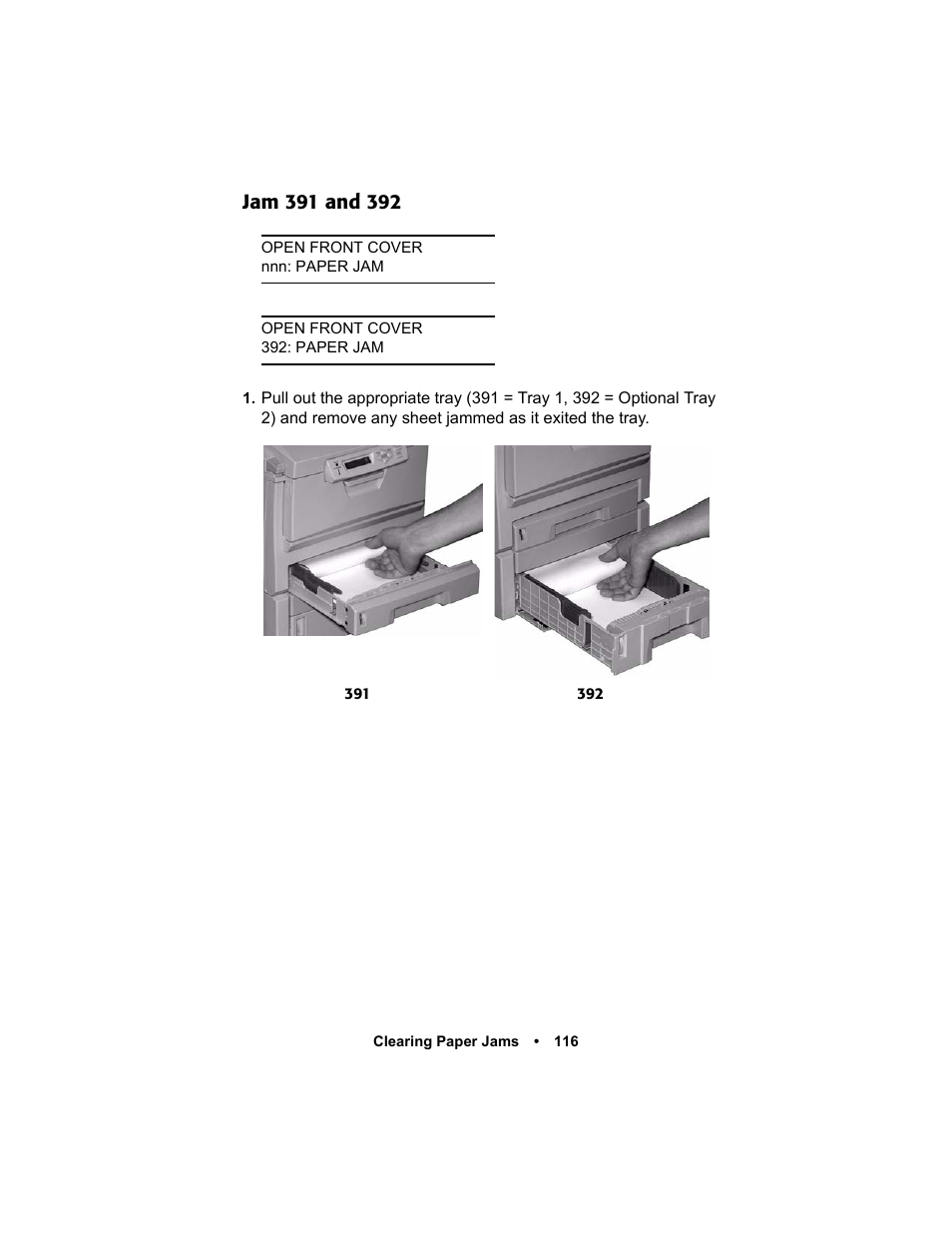 Jam 391 and 392, Jam 391 and 392 116 | Oki C 5400n User Manual | Page 118 / 328