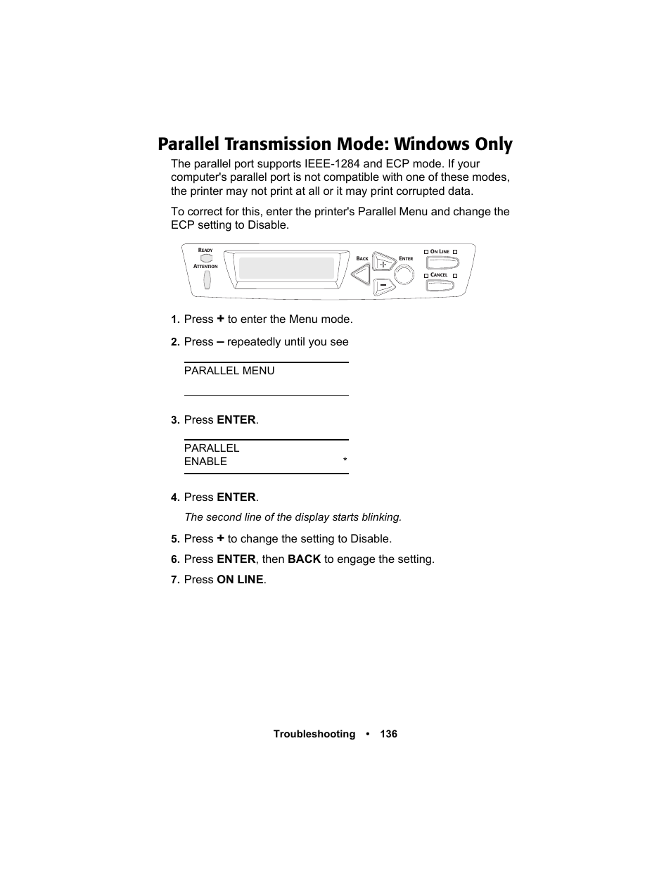 Parallel transmission mode: windows only, Parallel transmission mode: windows only 136 | Oki C 5400n User Manual | Page 138 / 328