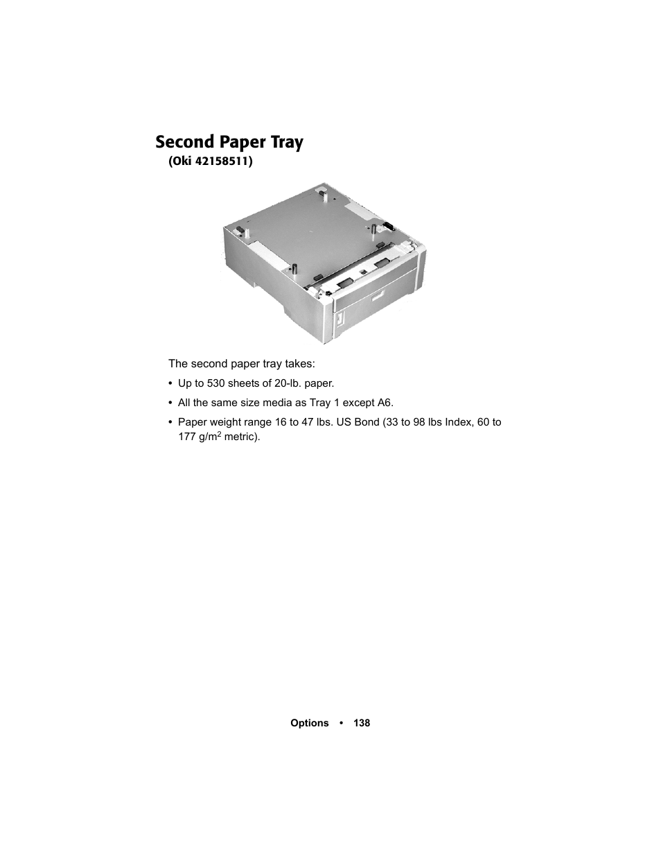 Second paper tray, Second paper tray 138 | Oki C 5400n User Manual | Page 140 / 328