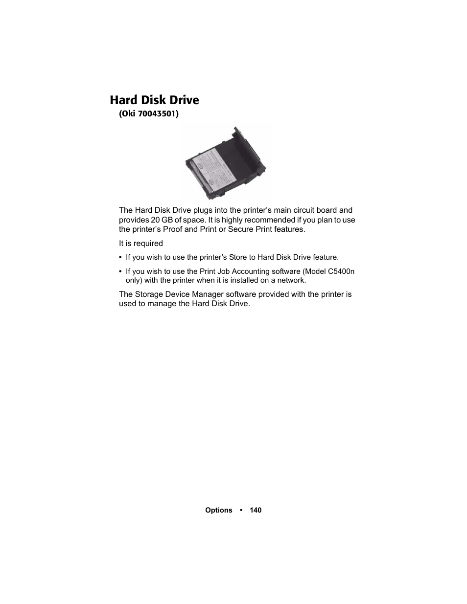 Hard disk drive, Hard disk drive 140 | Oki C 5400n User Manual | Page 142 / 328