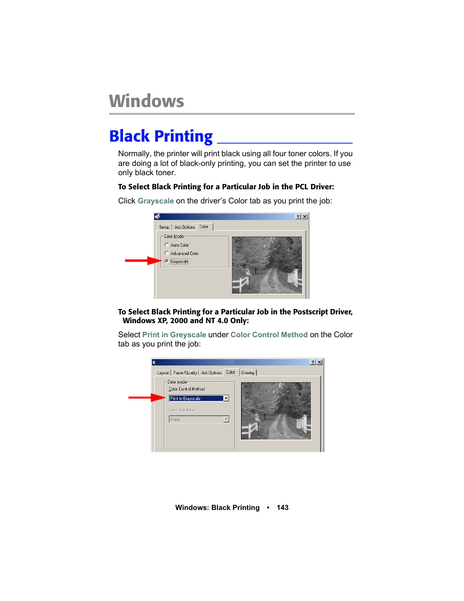 Windows, Black printing | Oki C 5400n User Manual | Page 145 / 328