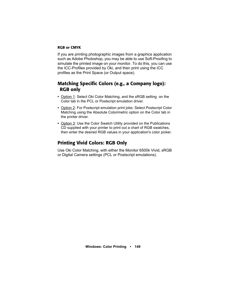 Printing vivid colors: rgb only | Oki C 5400n User Manual | Page 151 / 328