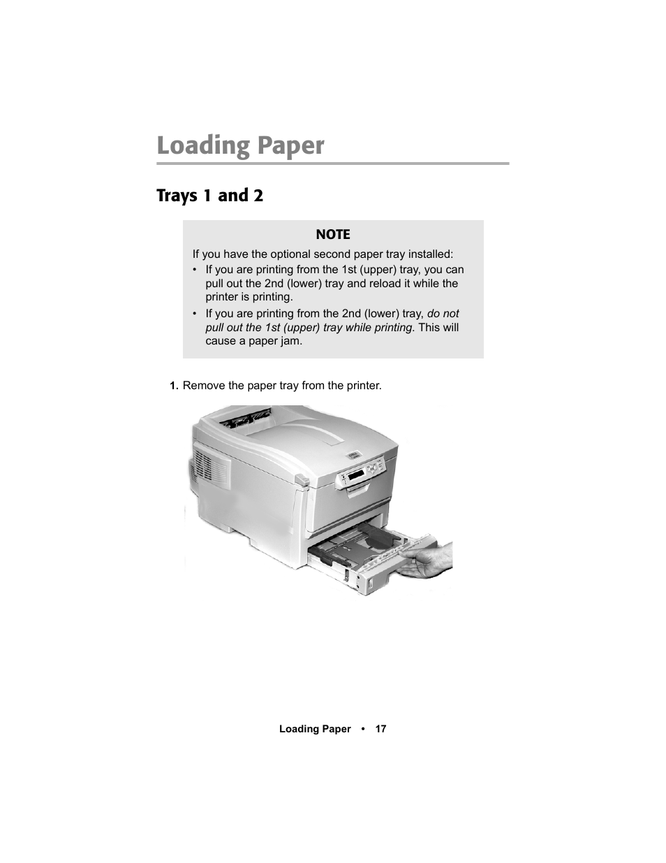 Loading paper, Trays 1 and 2 | Oki C 5400n User Manual | Page 19 / 328
