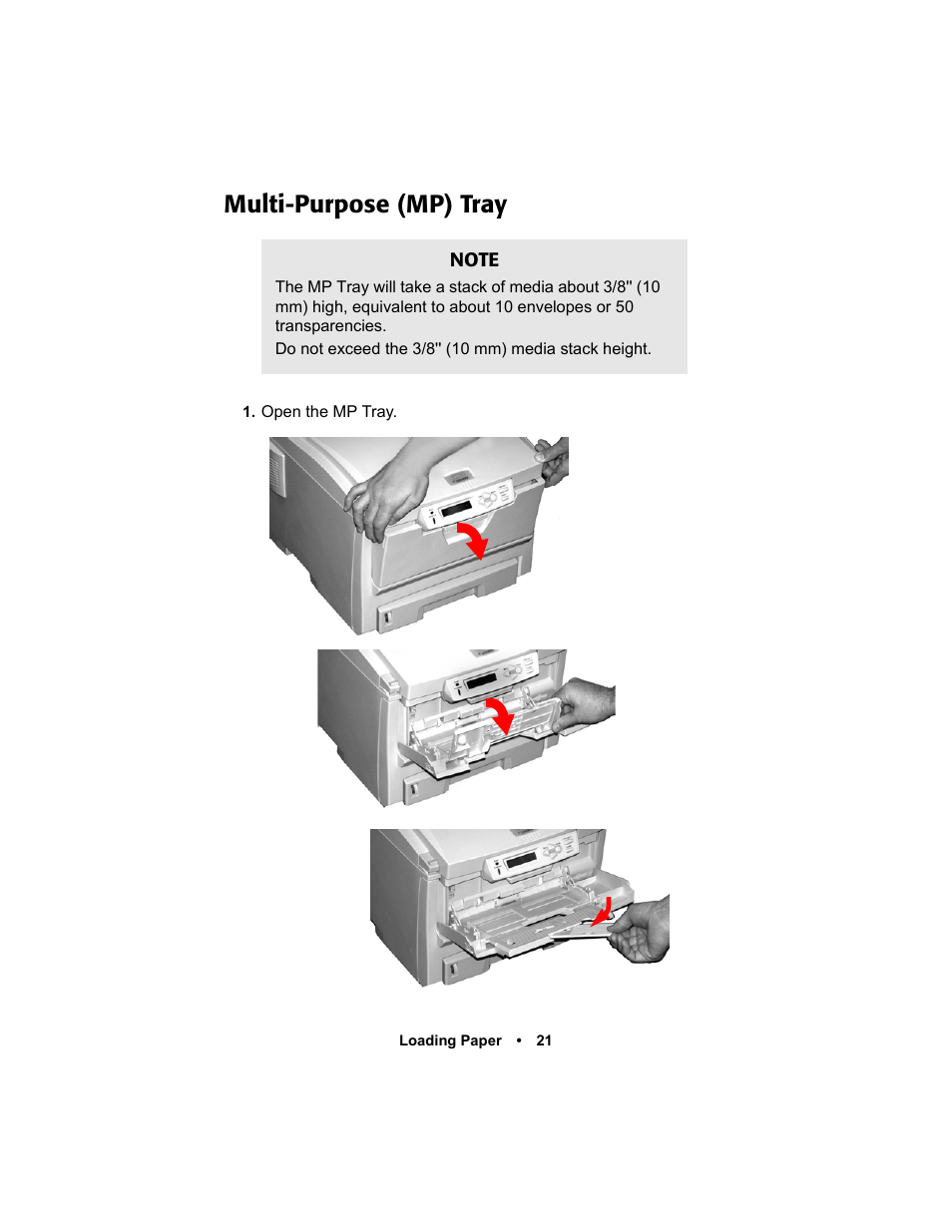 Multi-purpose (mp) tray, Multi-purpose (mp) tray 21 | Oki C 5400n User Manual | Page 23 / 328