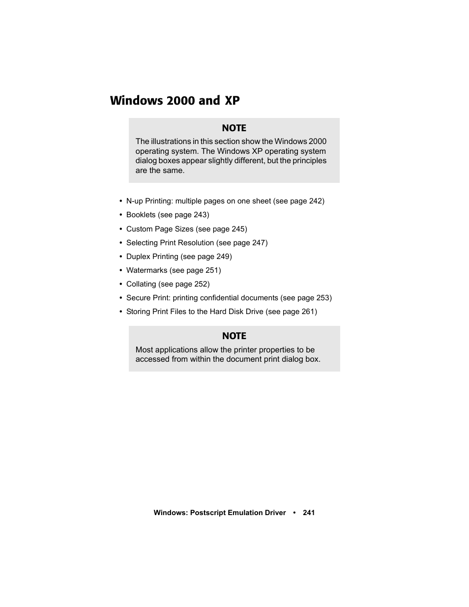 Windows 2000 and xp, Windows 2000 and xp 241 | Oki C 5400n User Manual | Page 243 / 328