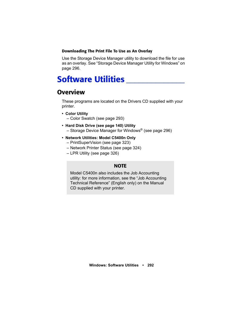 Software utilities, Overview | Oki C 5400n User Manual | Page 294 / 328