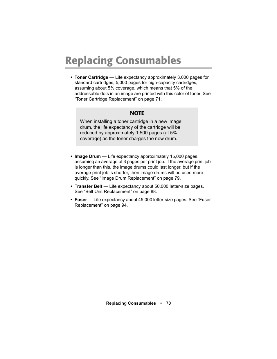 Replacing consumables | Oki C 5400n User Manual | Page 72 / 328