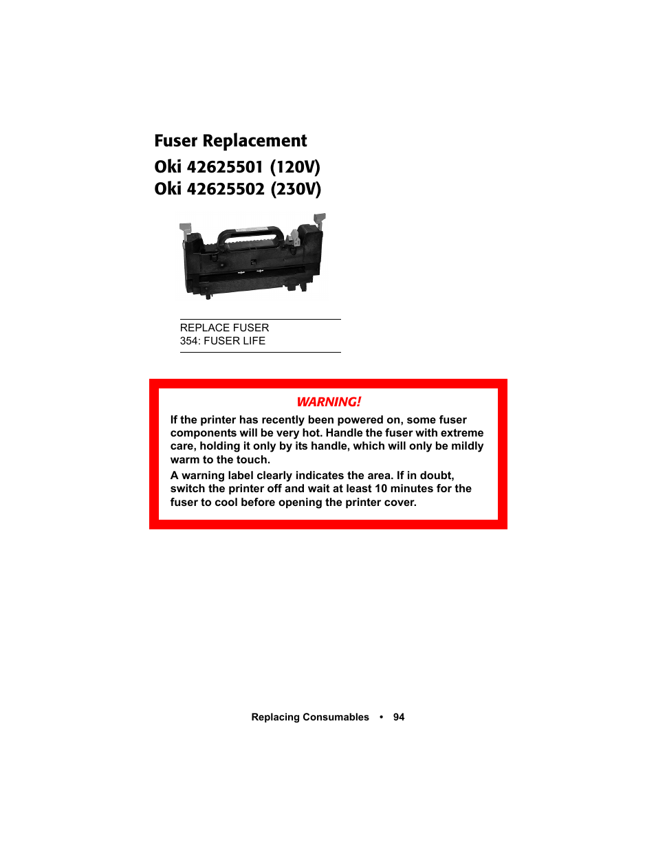 Fuser replacement, S. see “fuser | Oki C 5400n User Manual | Page 96 / 328