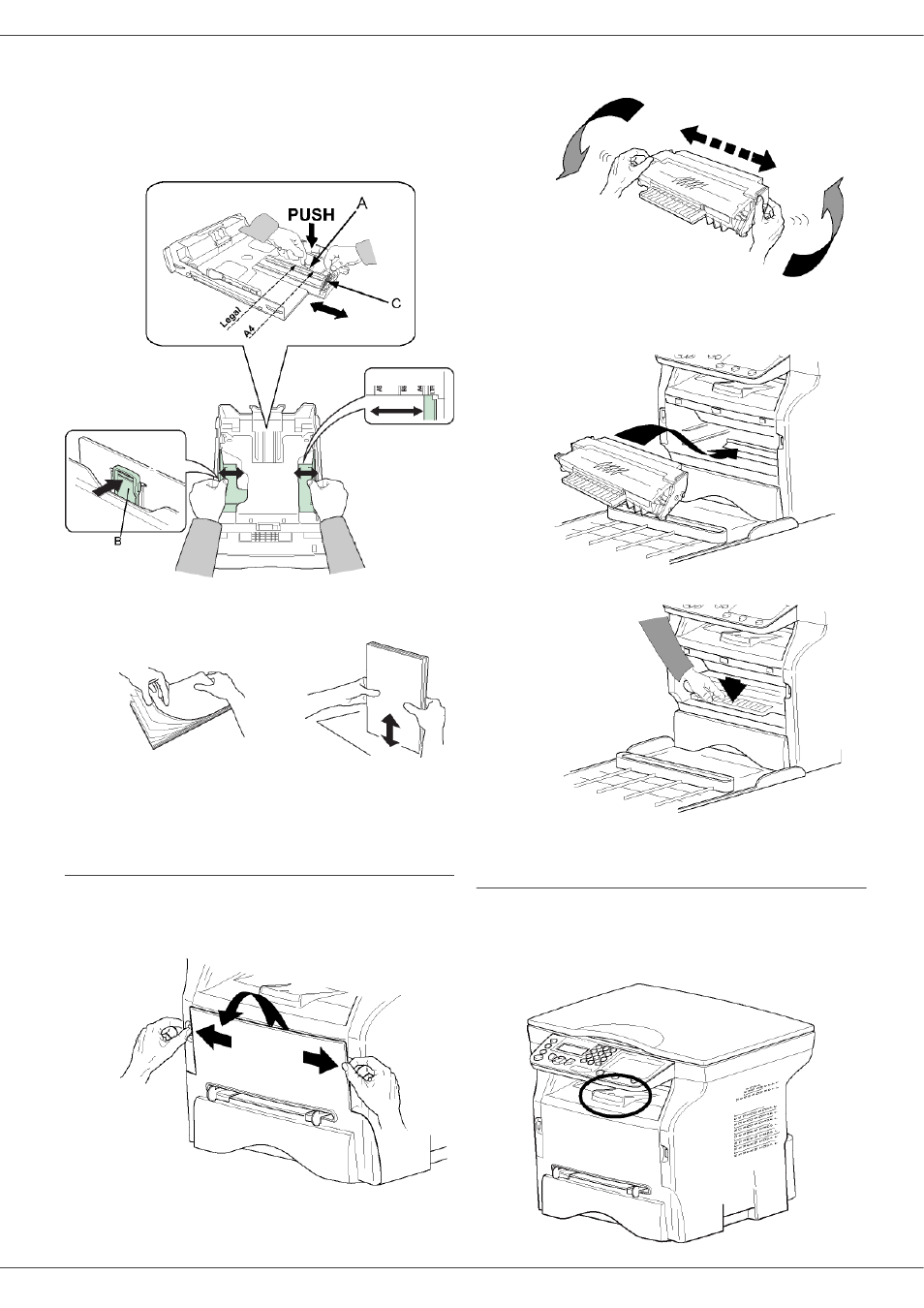 Cartridge installation, Paper delivery stop, Cartridge installation paper delivery stop | Installation, Mb260 | Oki MB260 User Manual | Page 15 / 49