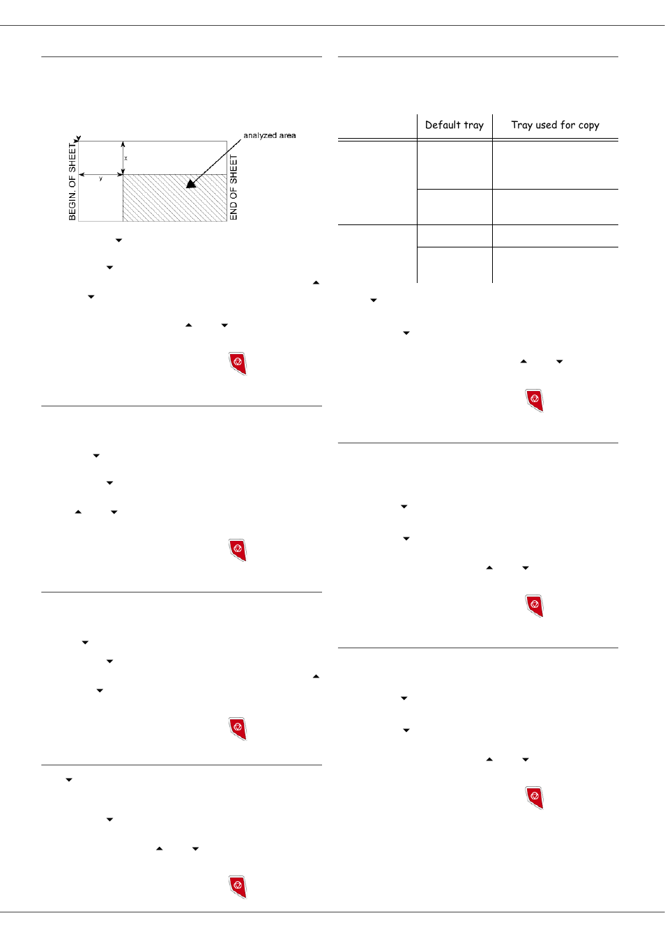 Analysis origin setup, Contrast setup, Brightness setup | Paper type setup, Paper tray selection, Flat-bed analysis margins setup, Left and right printing margins setup, Copy, Mb260 | Oki MB260 User Manual | Page 20 / 49