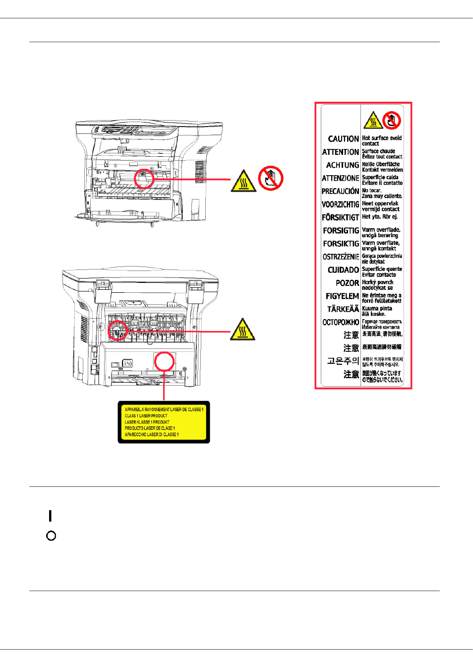 Preface, Mb260, Positions of safety labels on the machine | Symbols for the main power switch, Responsibility | Oki MB260 User Manual | Page 6 / 49