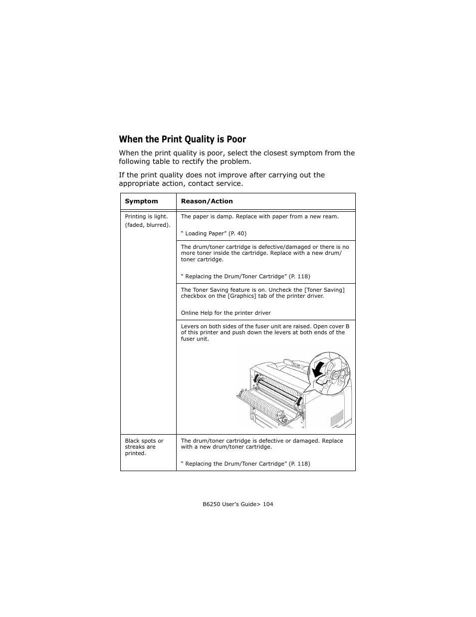 When the print quality is poor | Oki B6250 User Manual | Page 104 / 136