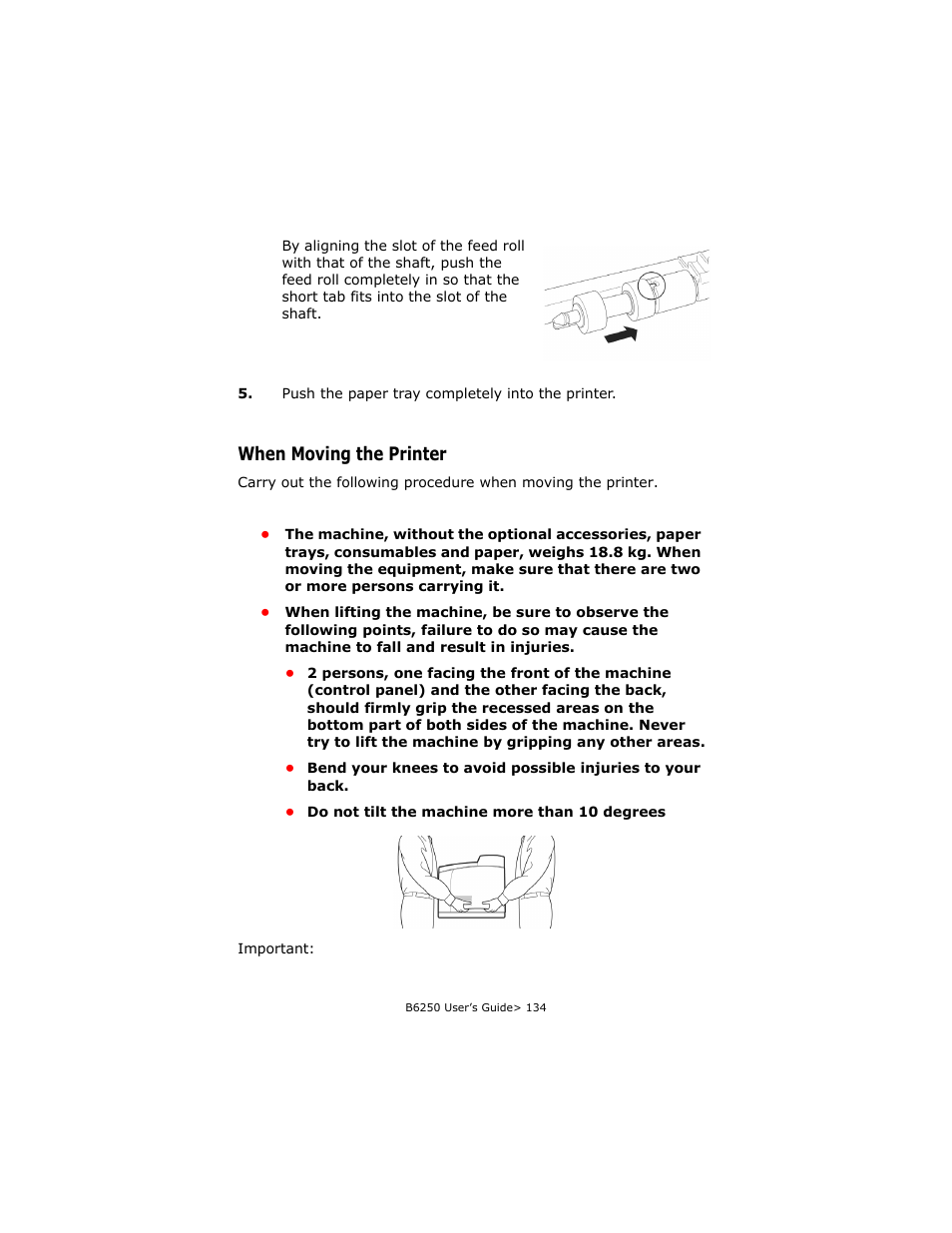 When moving the printer | Oki B6250 User Manual | Page 134 / 136