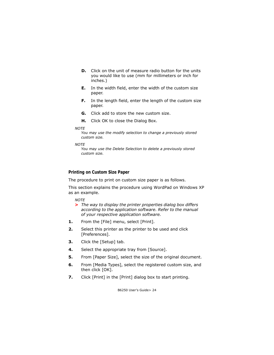 Printing on custom size paper | Oki B6250 User Manual | Page 24 / 136