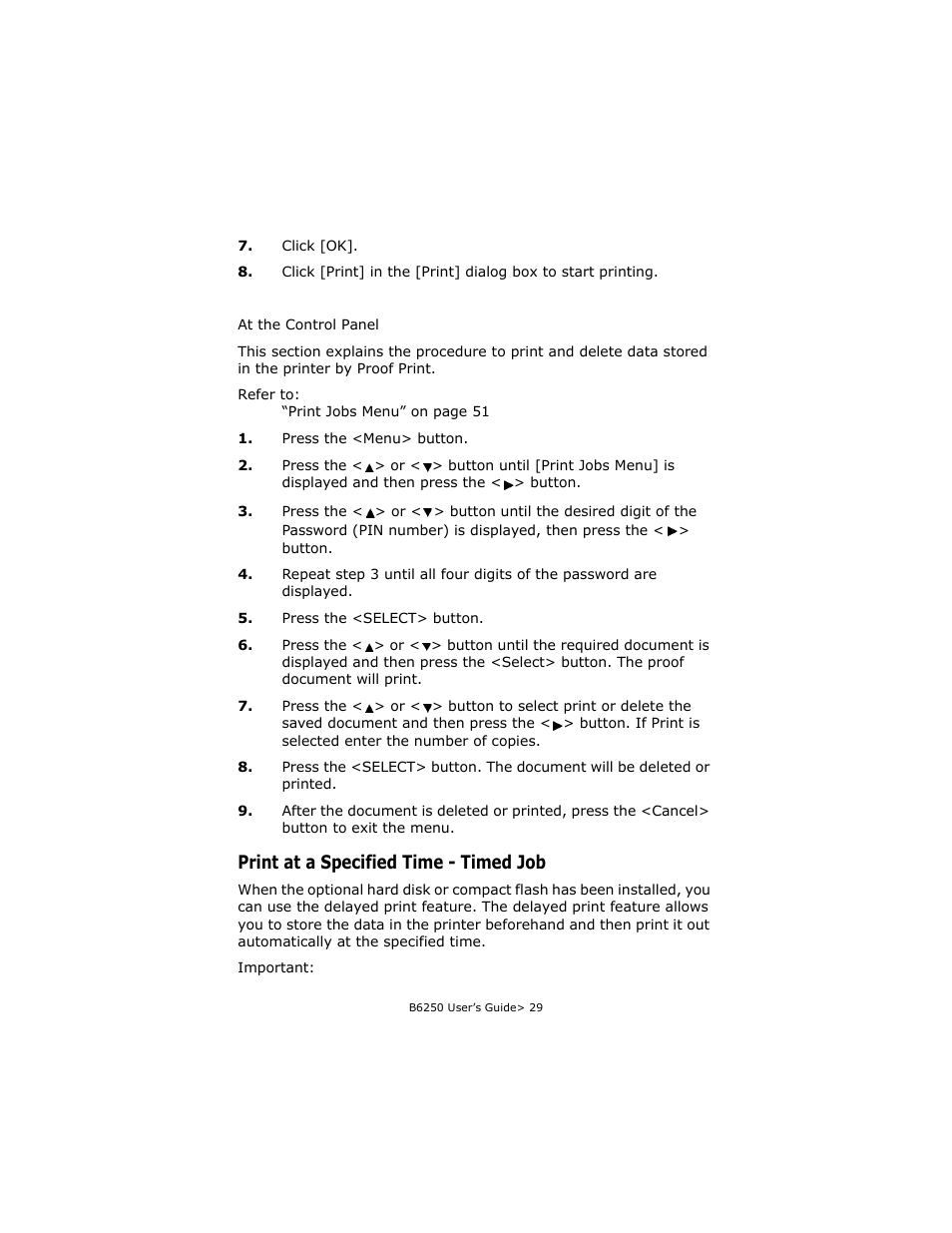 Print at a specified time - timed job | Oki B6250 User Manual | Page 29 / 136