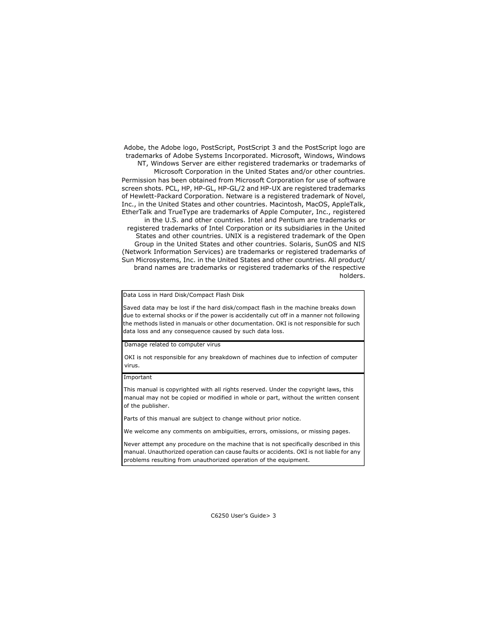 Oki B6250 User Manual | Page 3 / 136