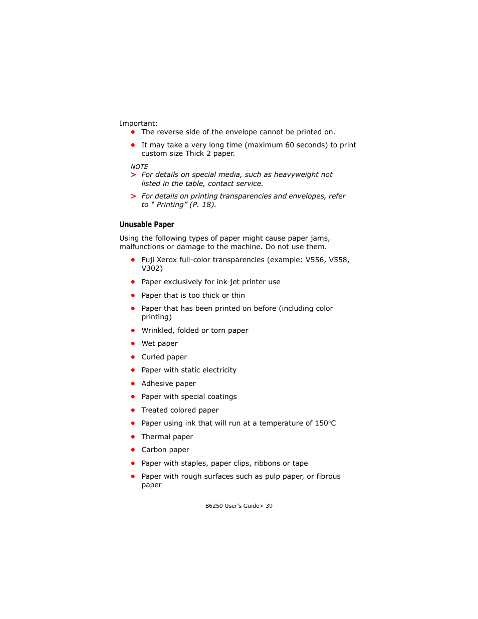 Unusable paper | Oki B6250 User Manual | Page 39 / 136