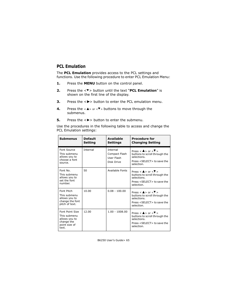 Pcl emulation | Oki B6250 User Manual | Page 65 / 136