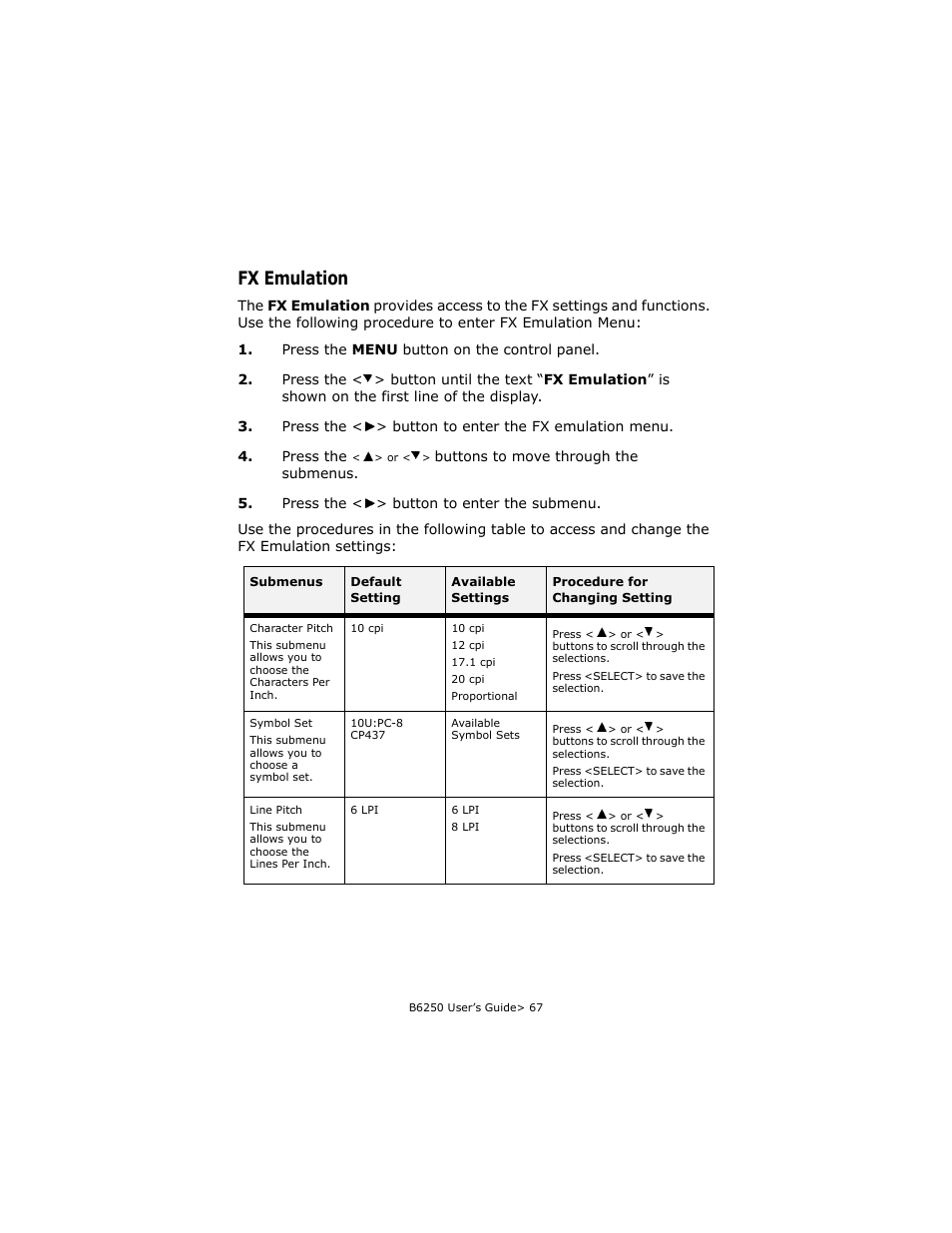 Fx emulation | Oki B6250 User Manual | Page 67 / 136