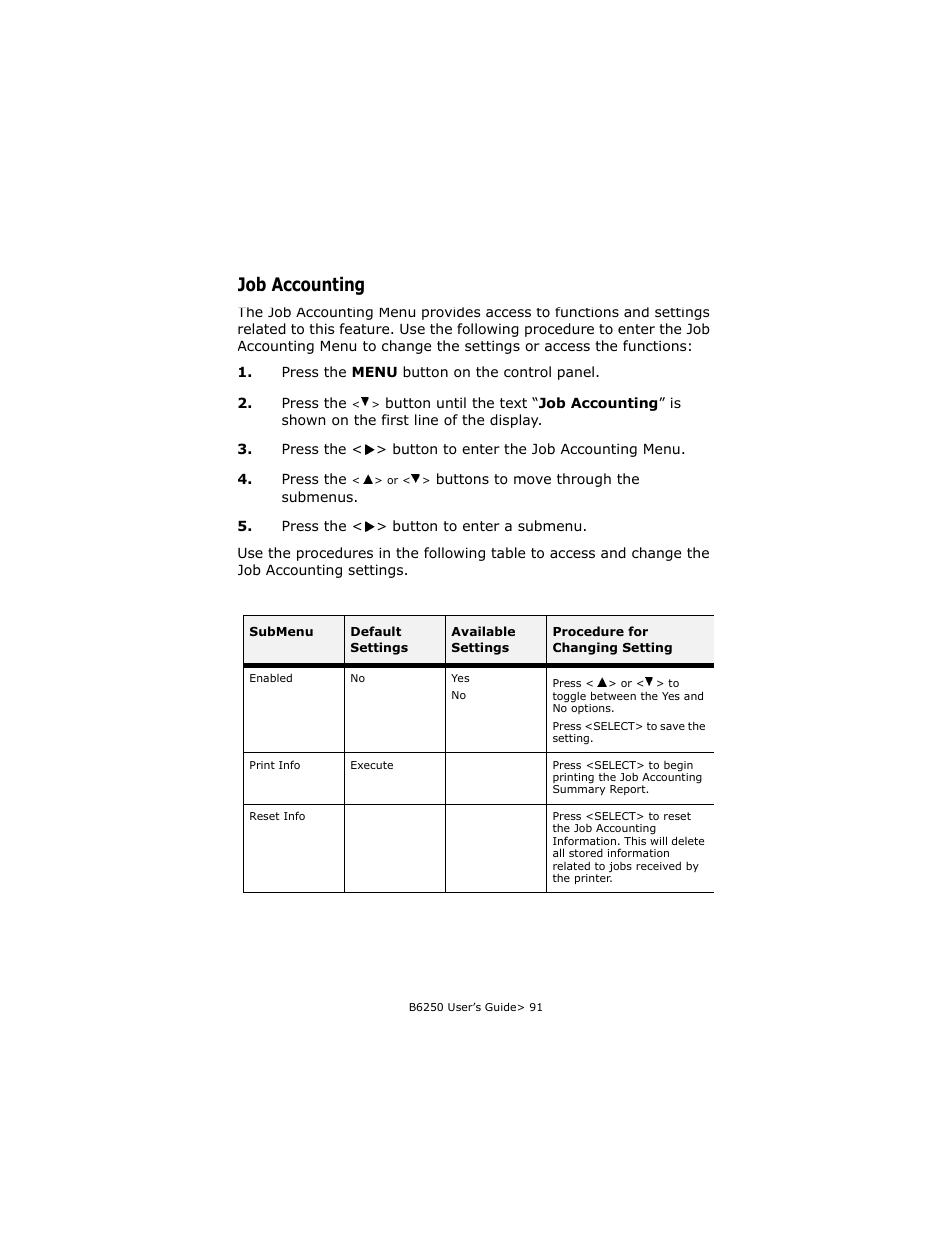 Job accounting | Oki B6250 User Manual | Page 91 / 136