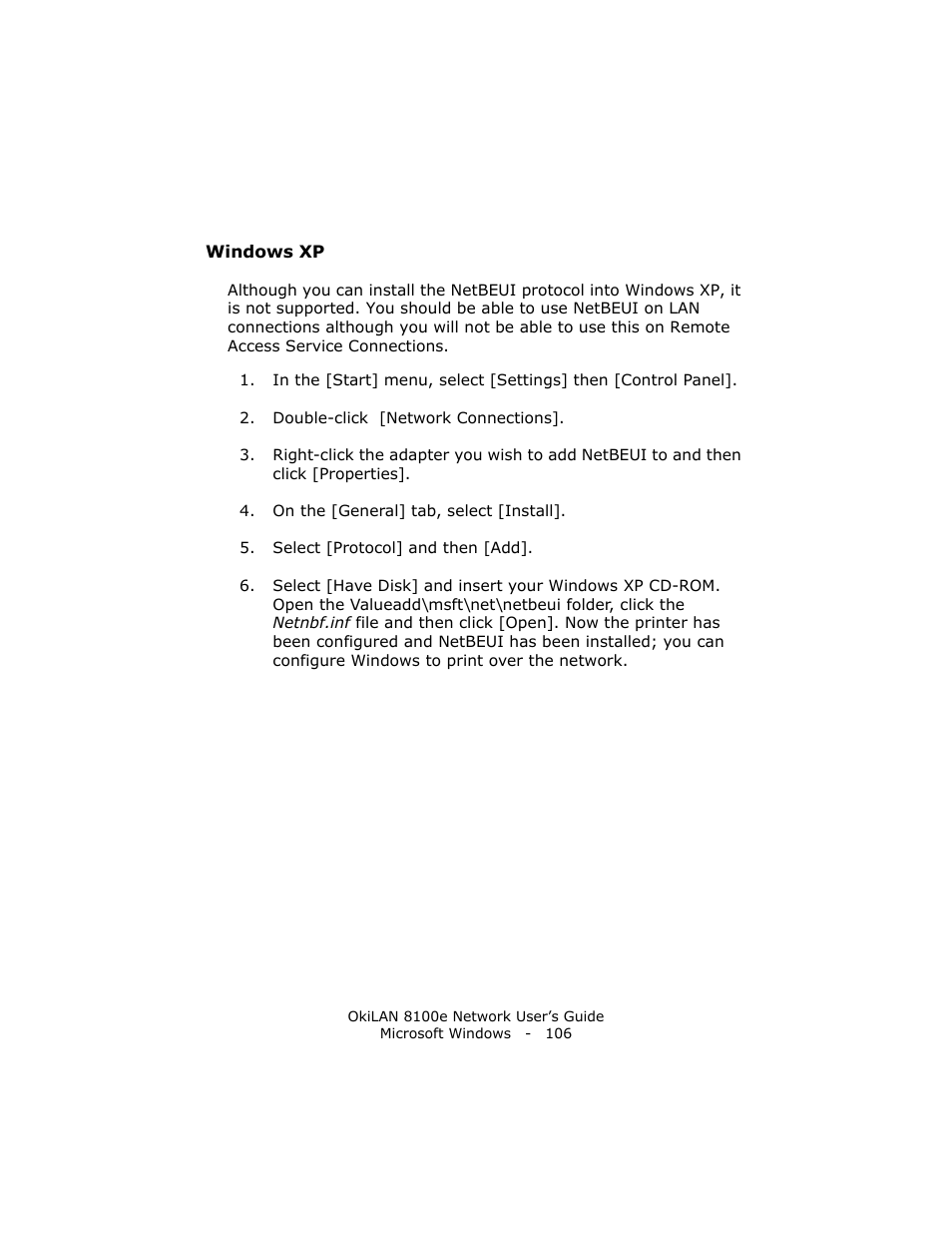 Windows xp | Oki lan 8100e User Manual | Page 106 / 140