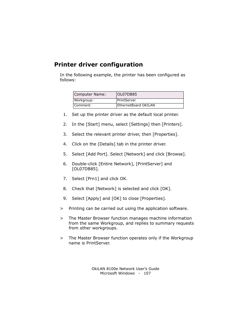 Printer driver configuration | Oki lan 8100e User Manual | Page 107 / 140