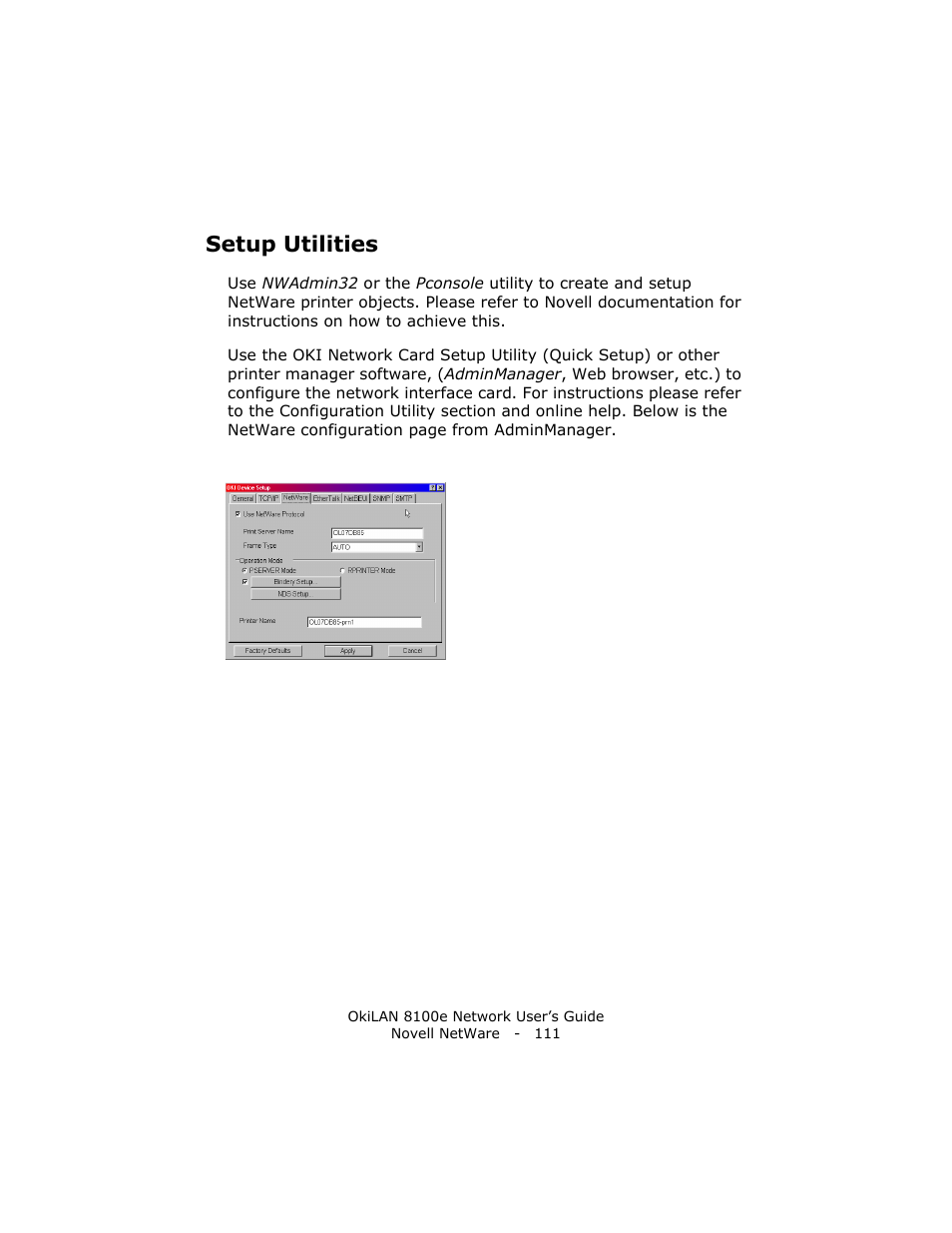 Setup utilities | Oki lan 8100e User Manual | Page 111 / 140