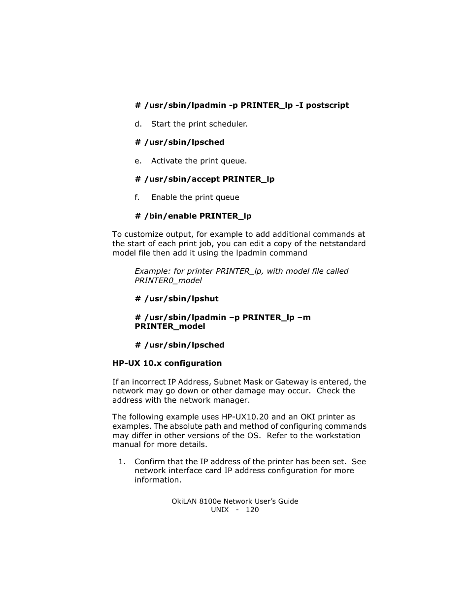 Hp-ux 10.x configuration | Oki lan 8100e User Manual | Page 120 / 140