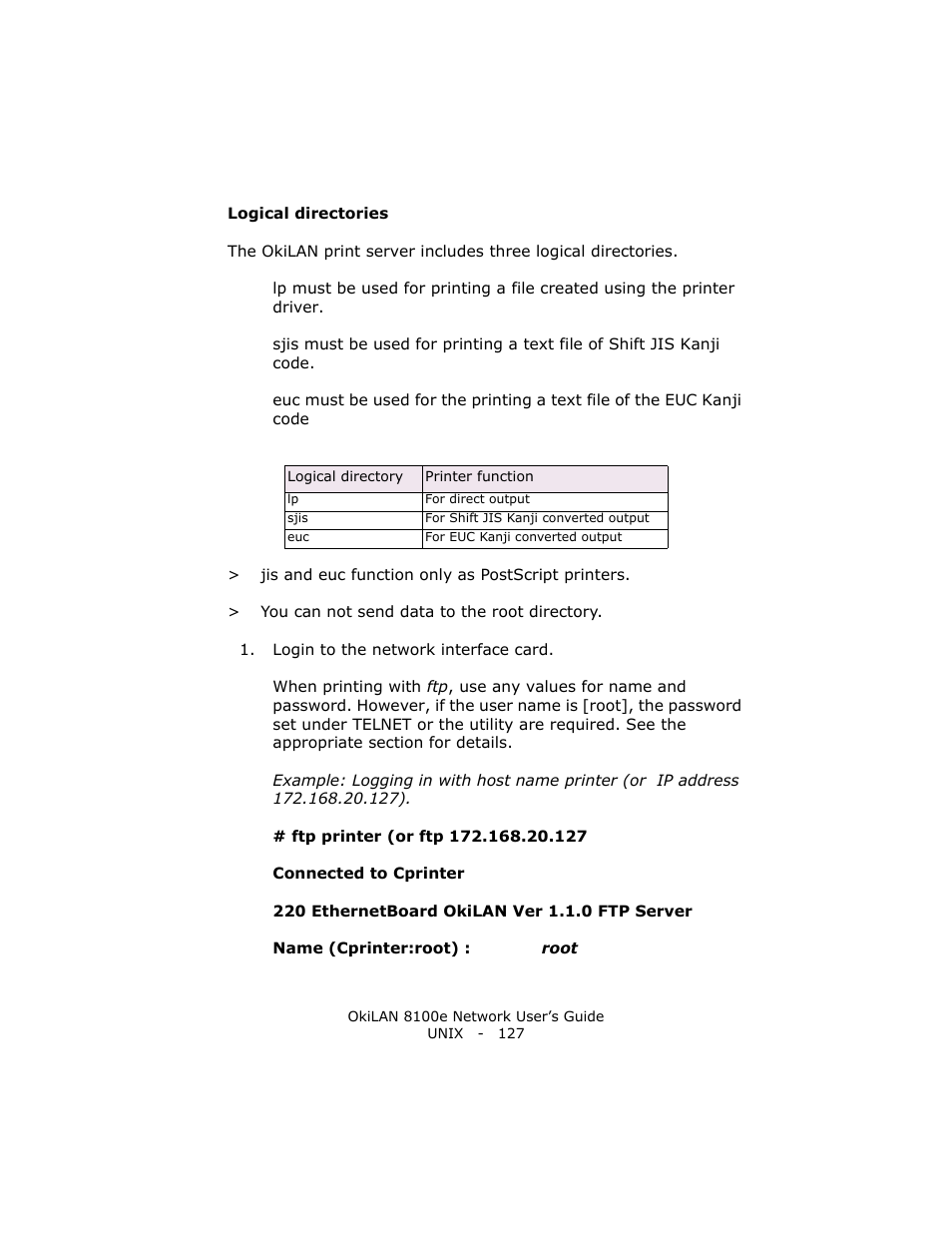 Logical directories | Oki lan 8100e User Manual | Page 127 / 140