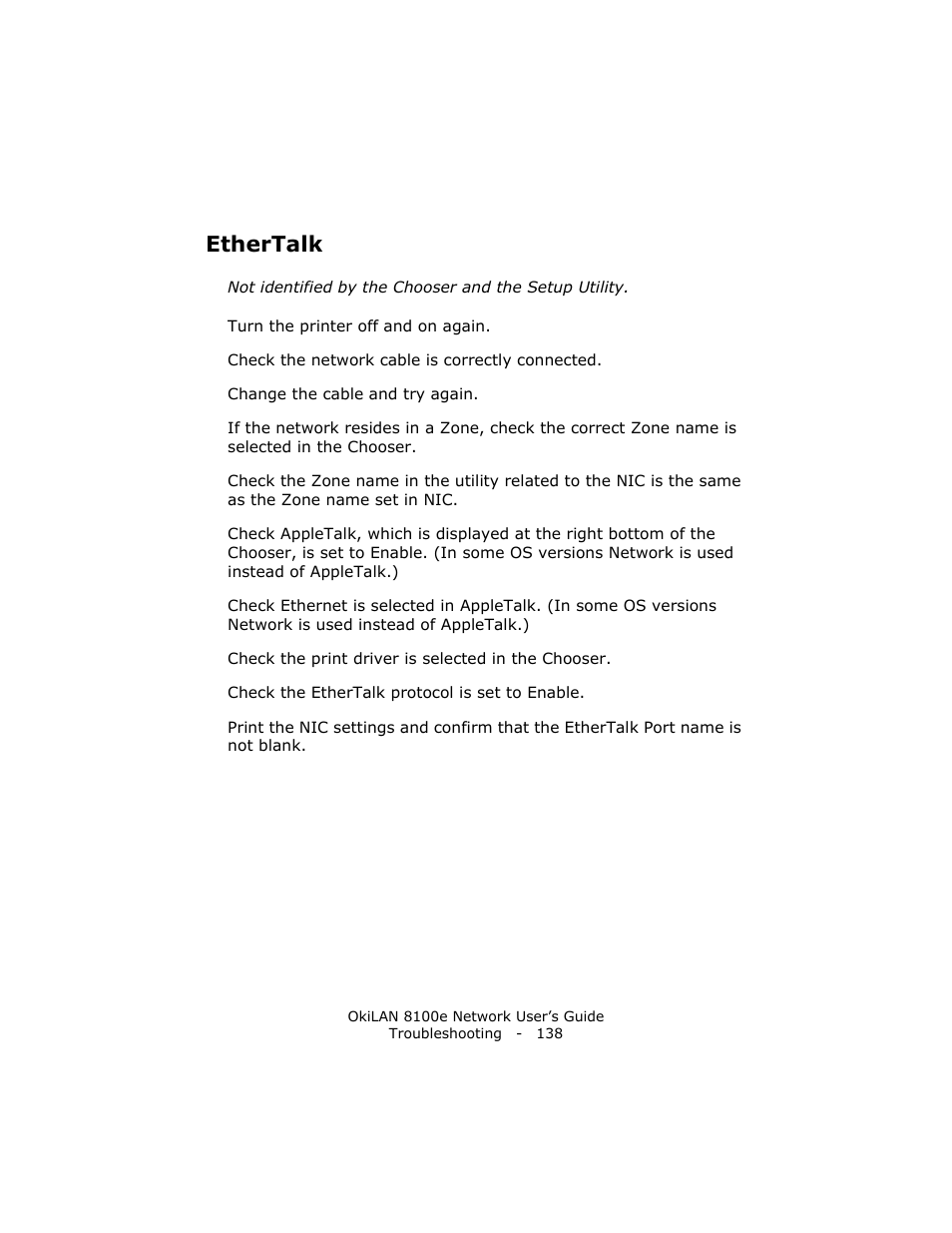 Ethertalk | Oki lan 8100e User Manual | Page 138 / 140