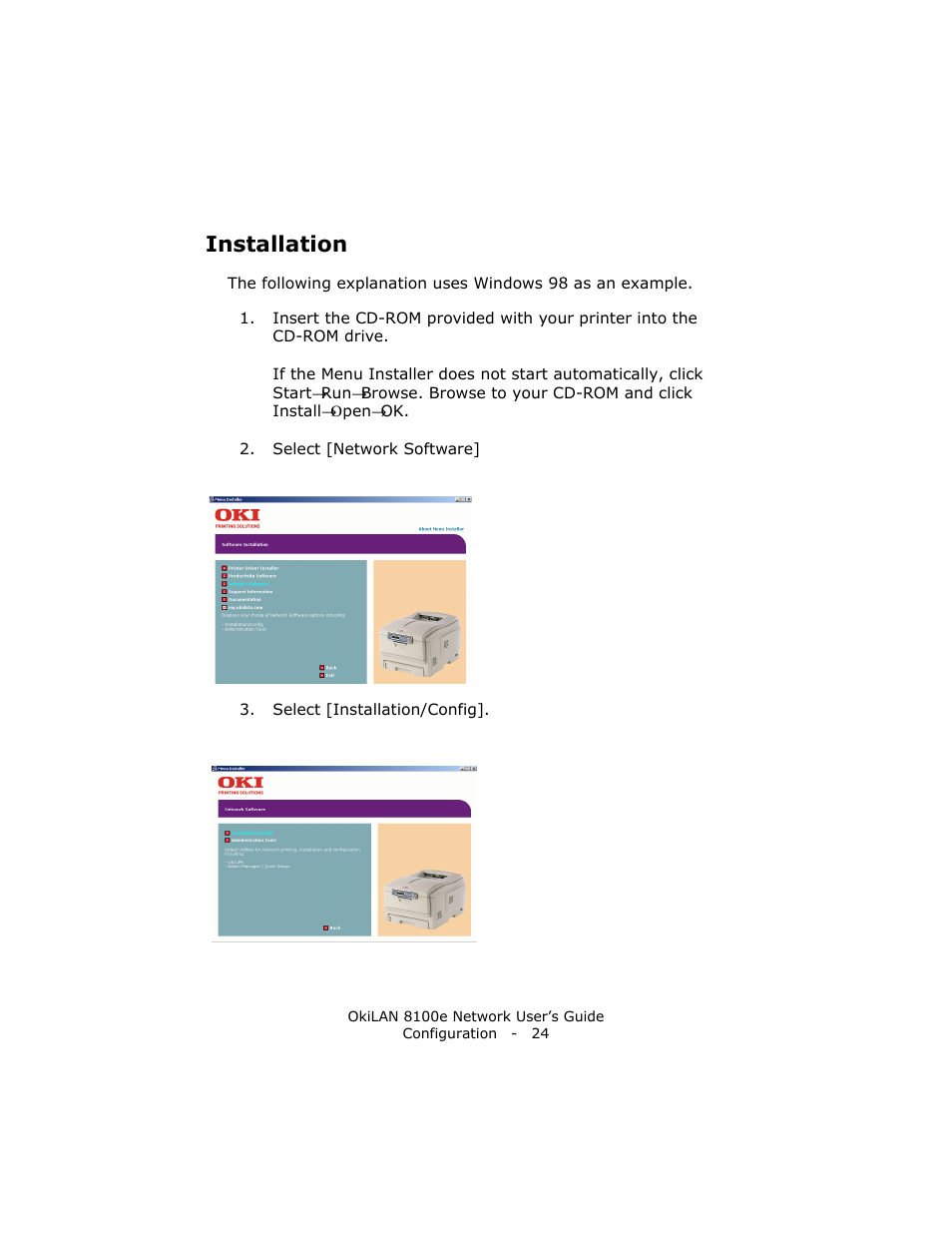 Installation | Oki lan 8100e User Manual | Page 24 / 140