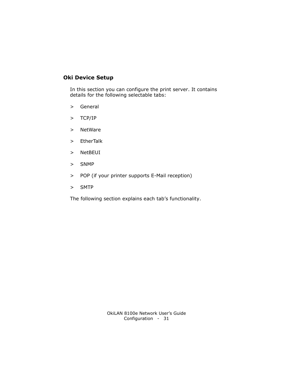 Oki device setup | Oki lan 8100e User Manual | Page 31 / 140