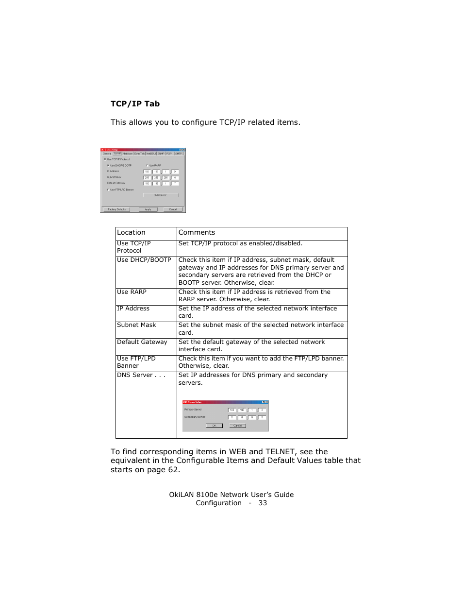 Tcp/ip tab | Oki lan 8100e User Manual | Page 33 / 140