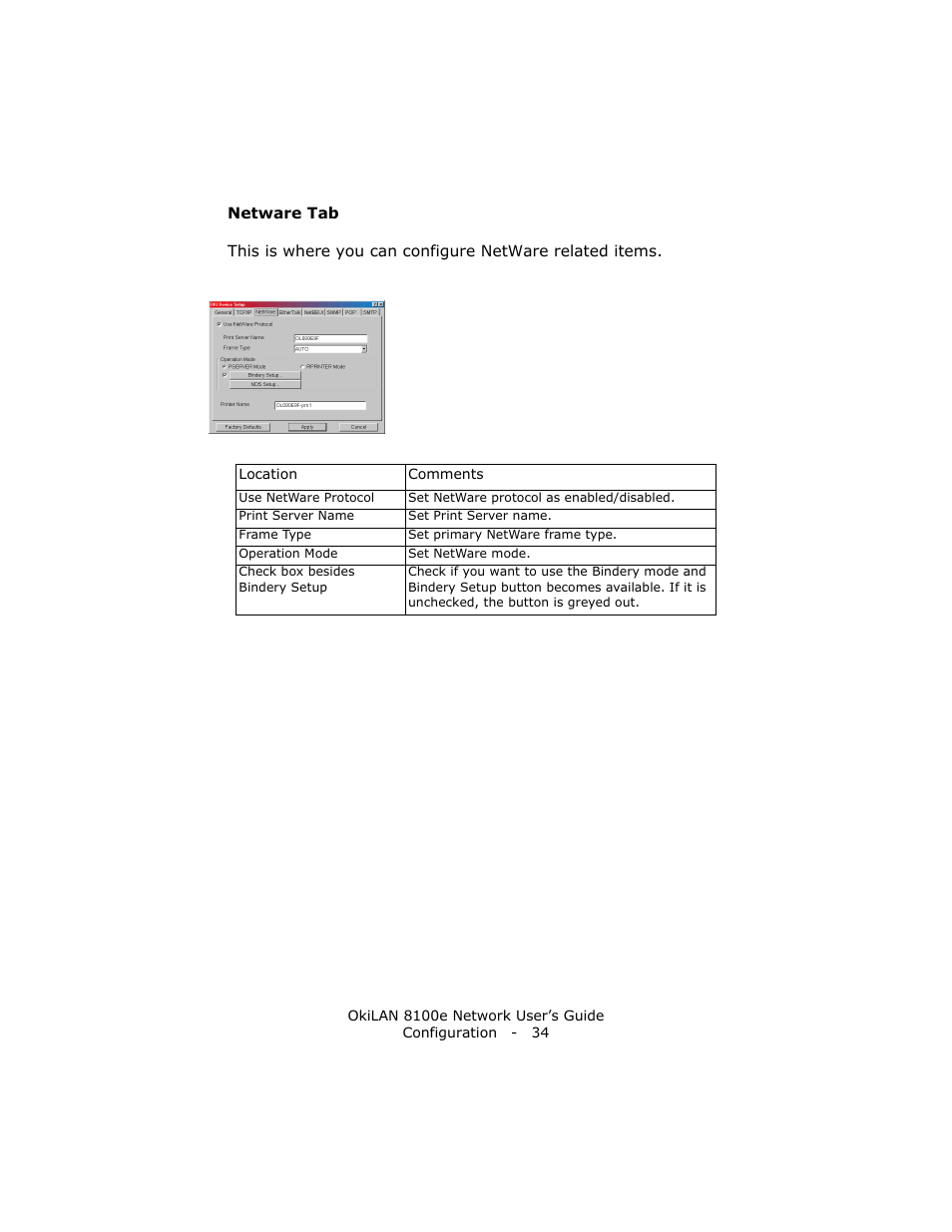 Netware tab | Oki lan 8100e User Manual | Page 34 / 140