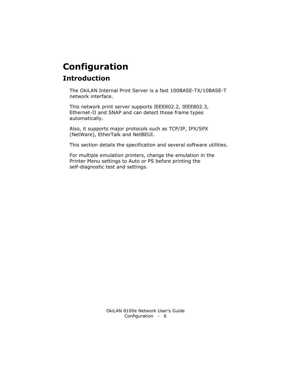 Configuration, Introduction | Oki lan 8100e User Manual | Page 6 / 140