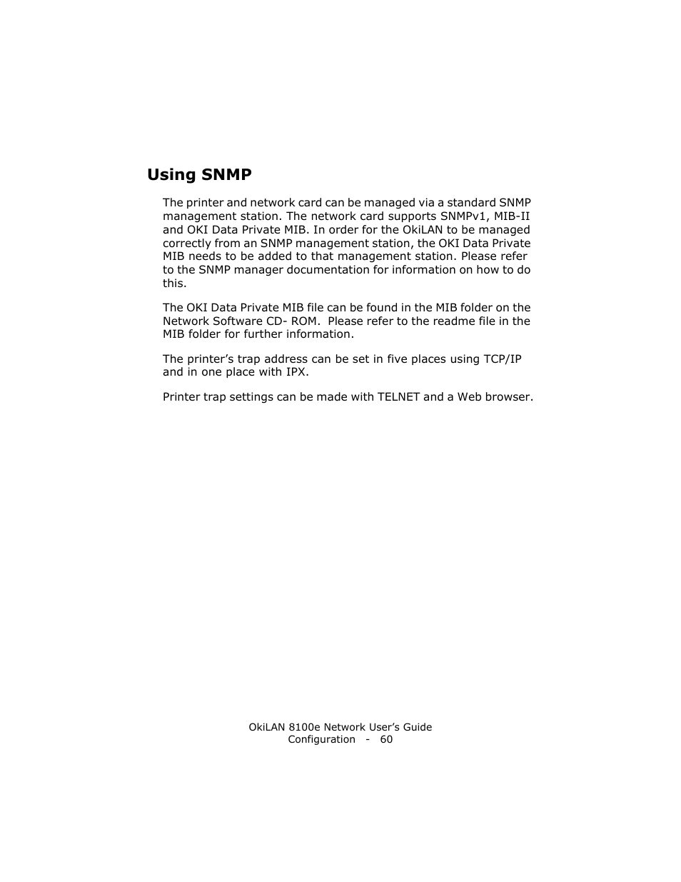 Using snmp | Oki lan 8100e User Manual | Page 60 / 140