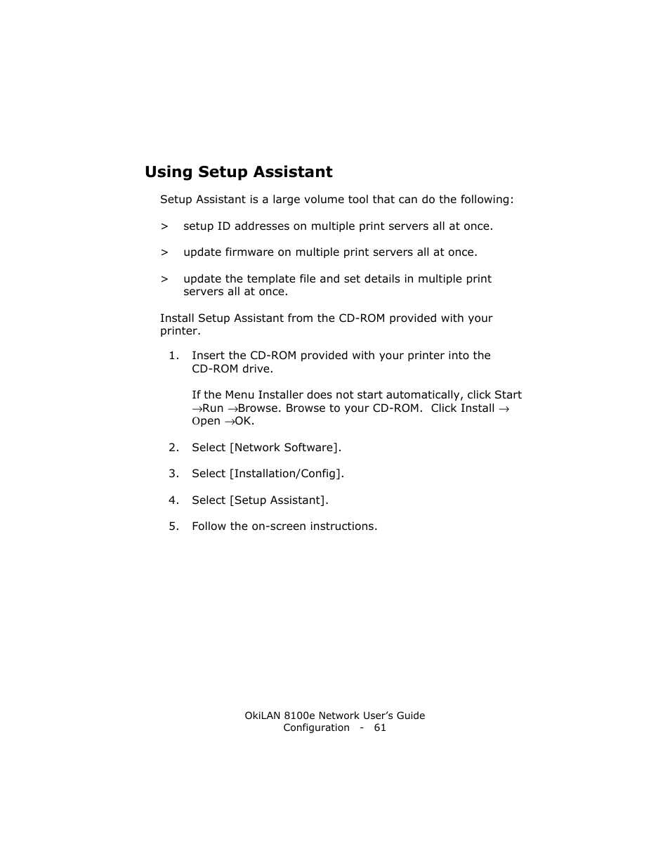 Using setup assistant | Oki lan 8100e User Manual | Page 61 / 140