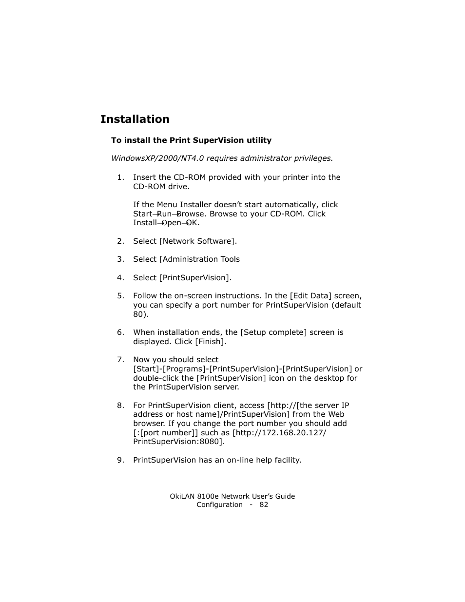 Installation | Oki lan 8100e User Manual | Page 82 / 140