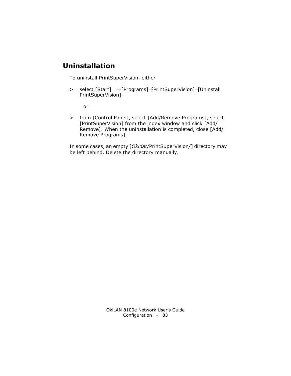 Uninstallation | Oki lan 8100e User Manual | Page 83 / 140