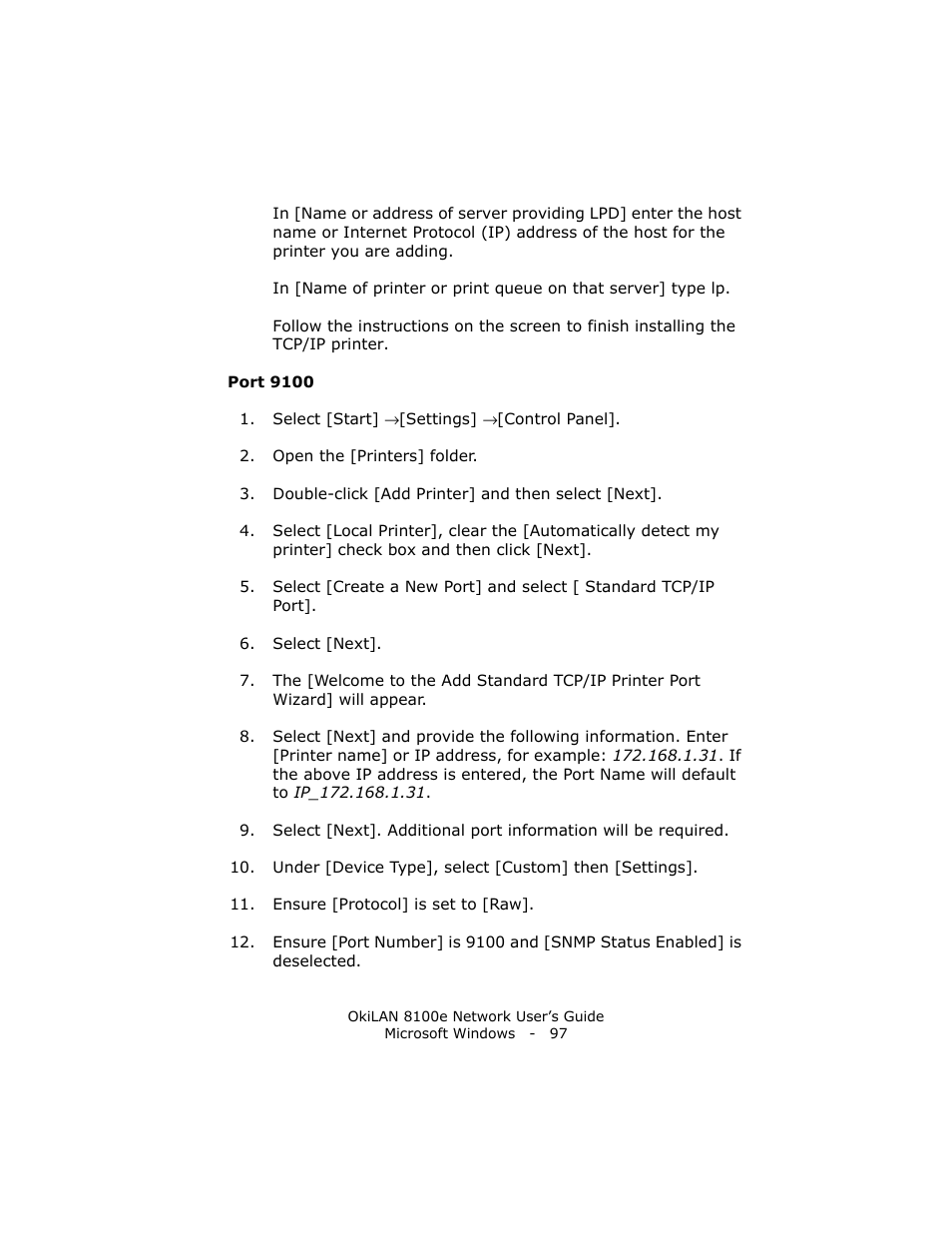 Port 9100 | Oki lan 8100e User Manual | Page 97 / 140