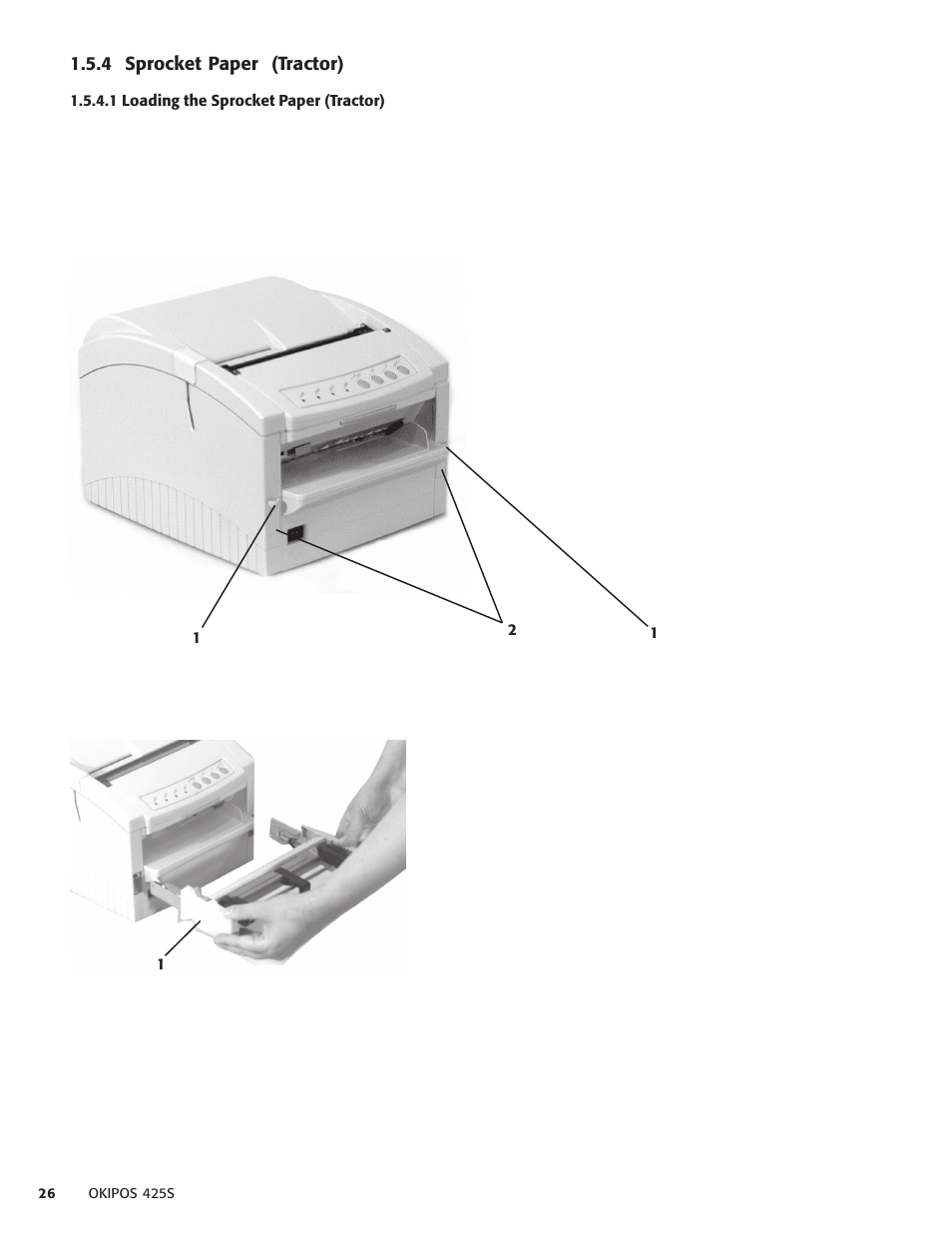 4 sprocket paper (tractor), 1 loading the sprocket paper (tractor) | Oki POS 425S User Manual | Page 26 / 133