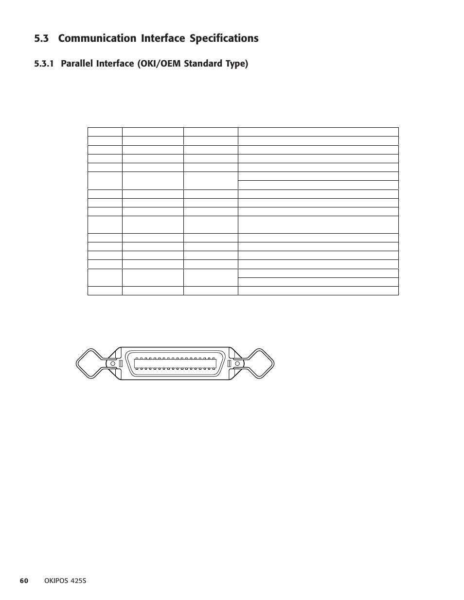 3 communication interface specifications, 1 parallel interface (oki/oem standard type) | Oki POS 425S User Manual | Page 60 / 133