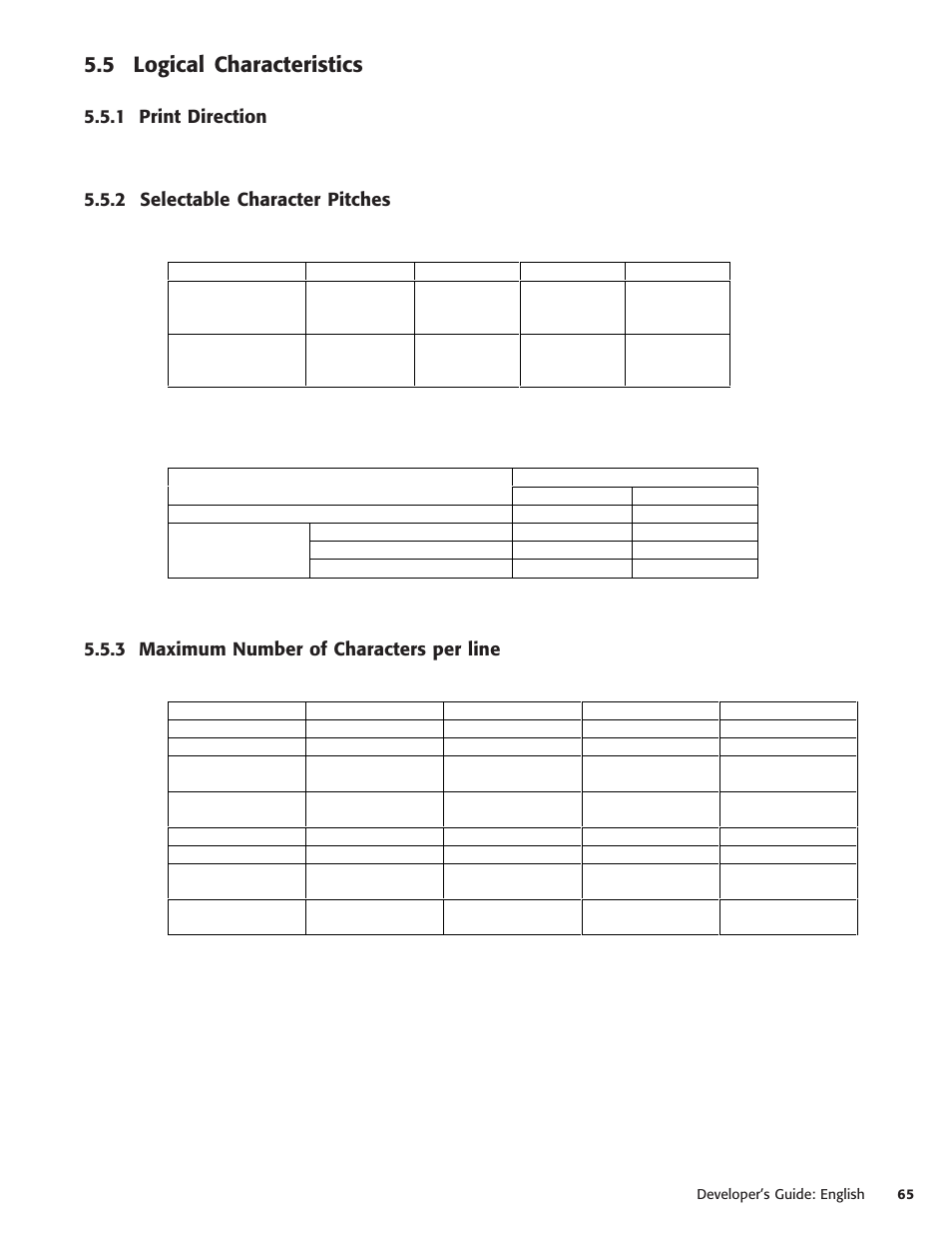 5 logical characteristics, 1 print direction, 2 selectable character pitches | 3 maximum number of characters per line | Oki POS 425S User Manual | Page 65 / 133