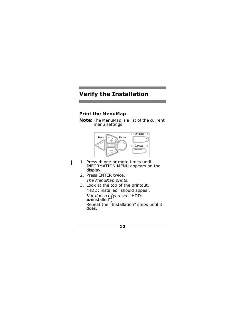 Verify the installation, Print the menumap | Oki 70043502 User Manual | Page 12 / 16