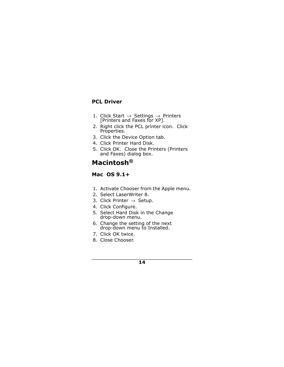 Pcl driver, Macintosh, Mac os 9.1 | Oki 70043502 User Manual | Page 14 / 16