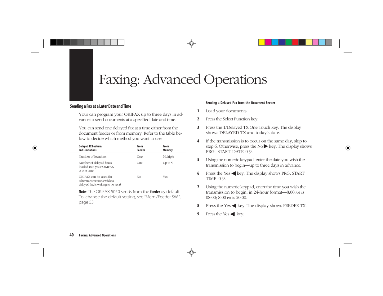 Faxing: advanced operations | Oki FAX 5050 User Manual | Page 52 / 98