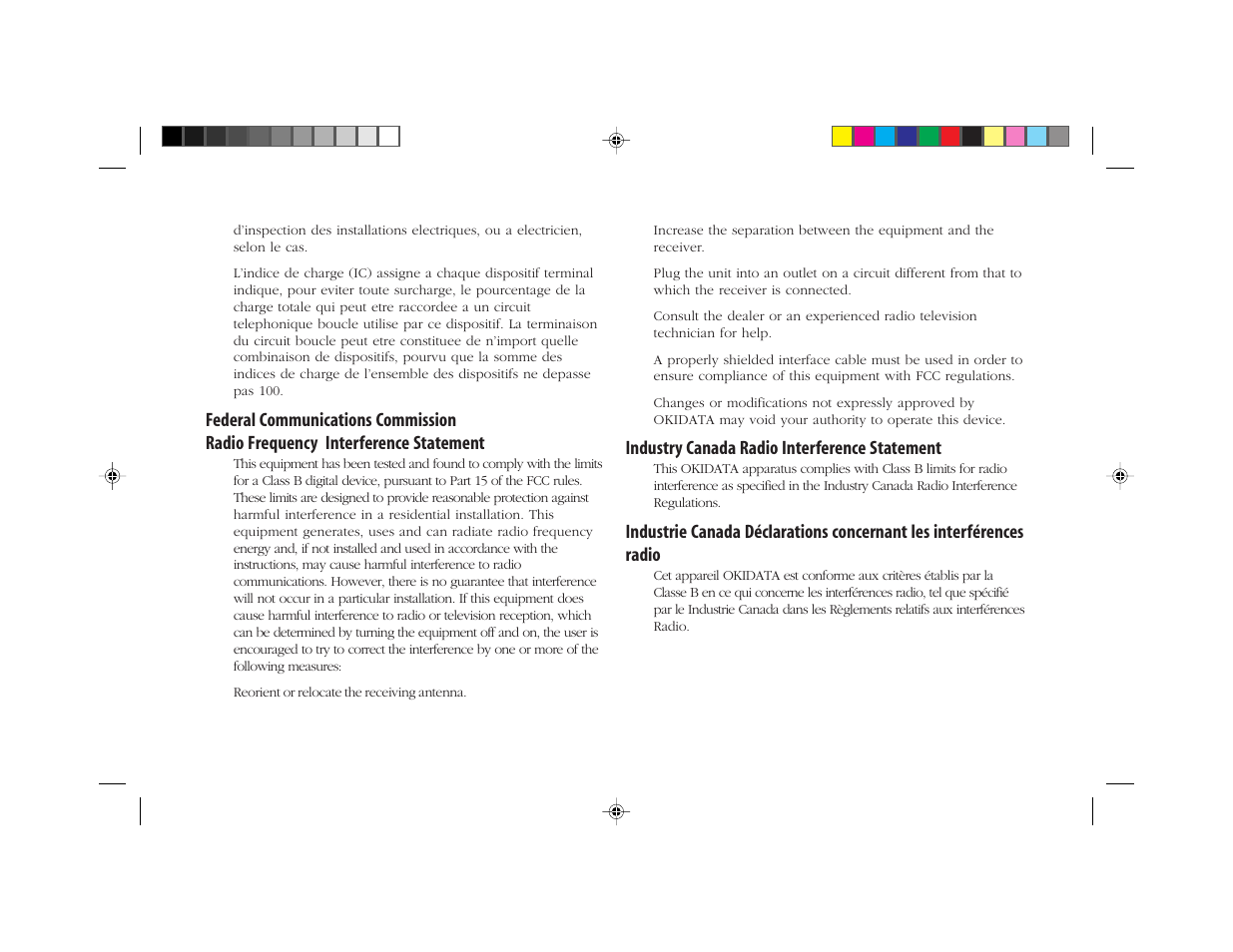Industry canada radio interference statement | Oki FAX 5050 User Manual | Page 6 / 98