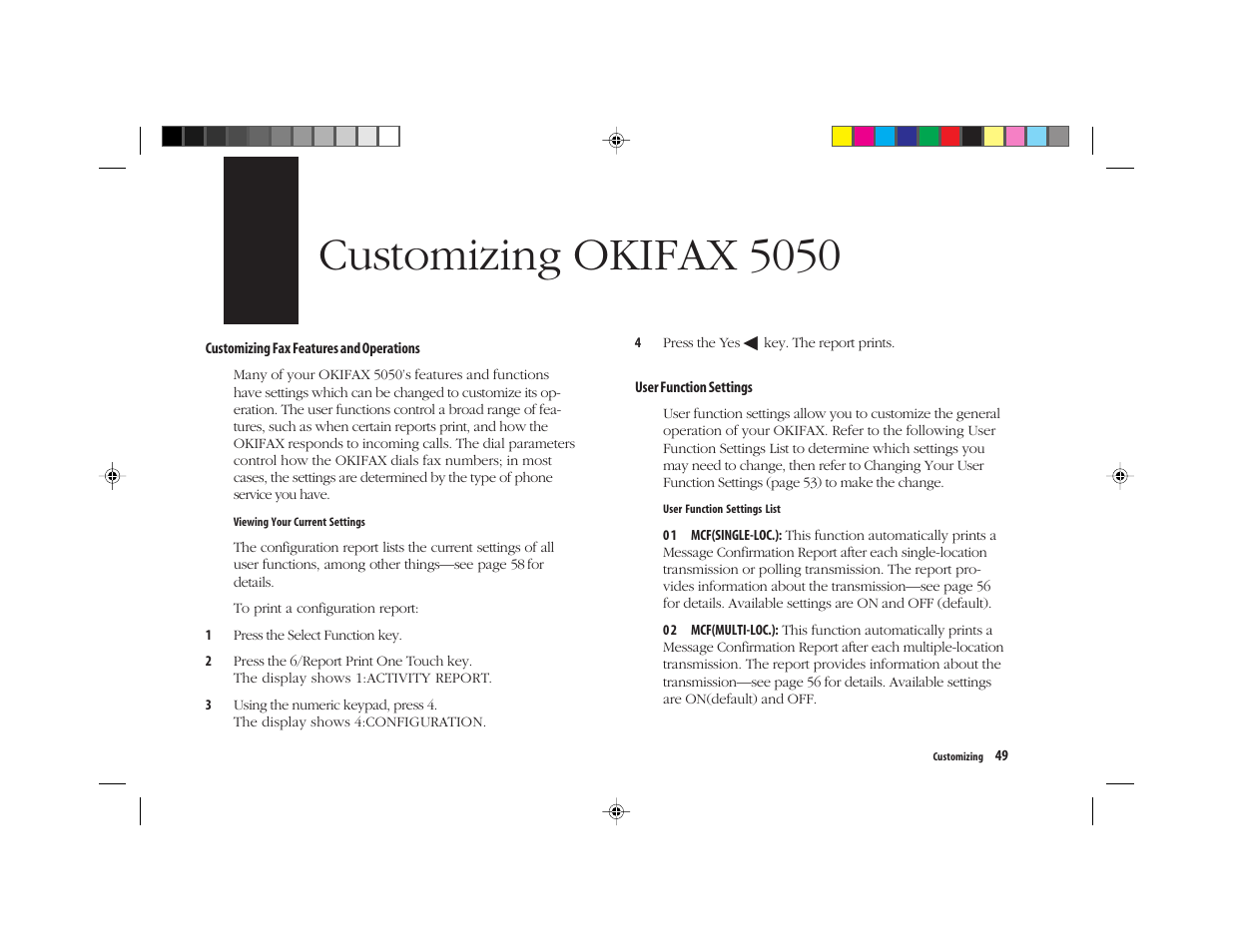 Customizing okifax 5050 | Oki FAX 5050 User Manual | Page 61 / 98