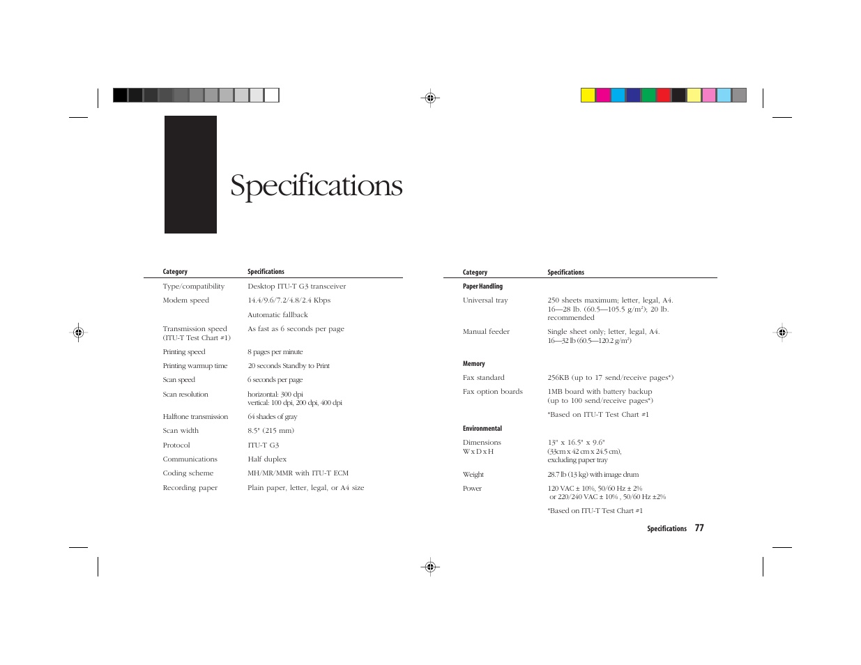 Specifications | Oki FAX 5050 User Manual | Page 89 / 98